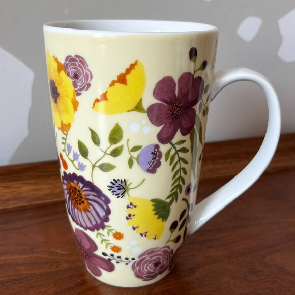 Danica Adeline Mug 20 oz. Tall Large Now Designs Yellow Purple Floral Porcelain - Picture 1 of 10